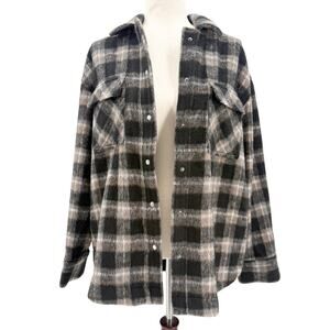 Treasure Bond black brushed Flannel Shirt Jacket womens MEDIUM shacket plaid top